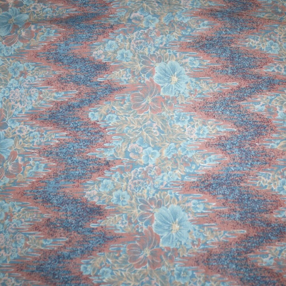 FABRIC #1283 - Cotton - Abstract Blue Pink Floral Chevron - 76" x 44"